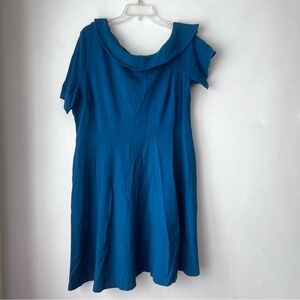 Eloquii Teal Blue Off the Shoulder Short Sleeve Fit & Flare Dress Plus Size 22